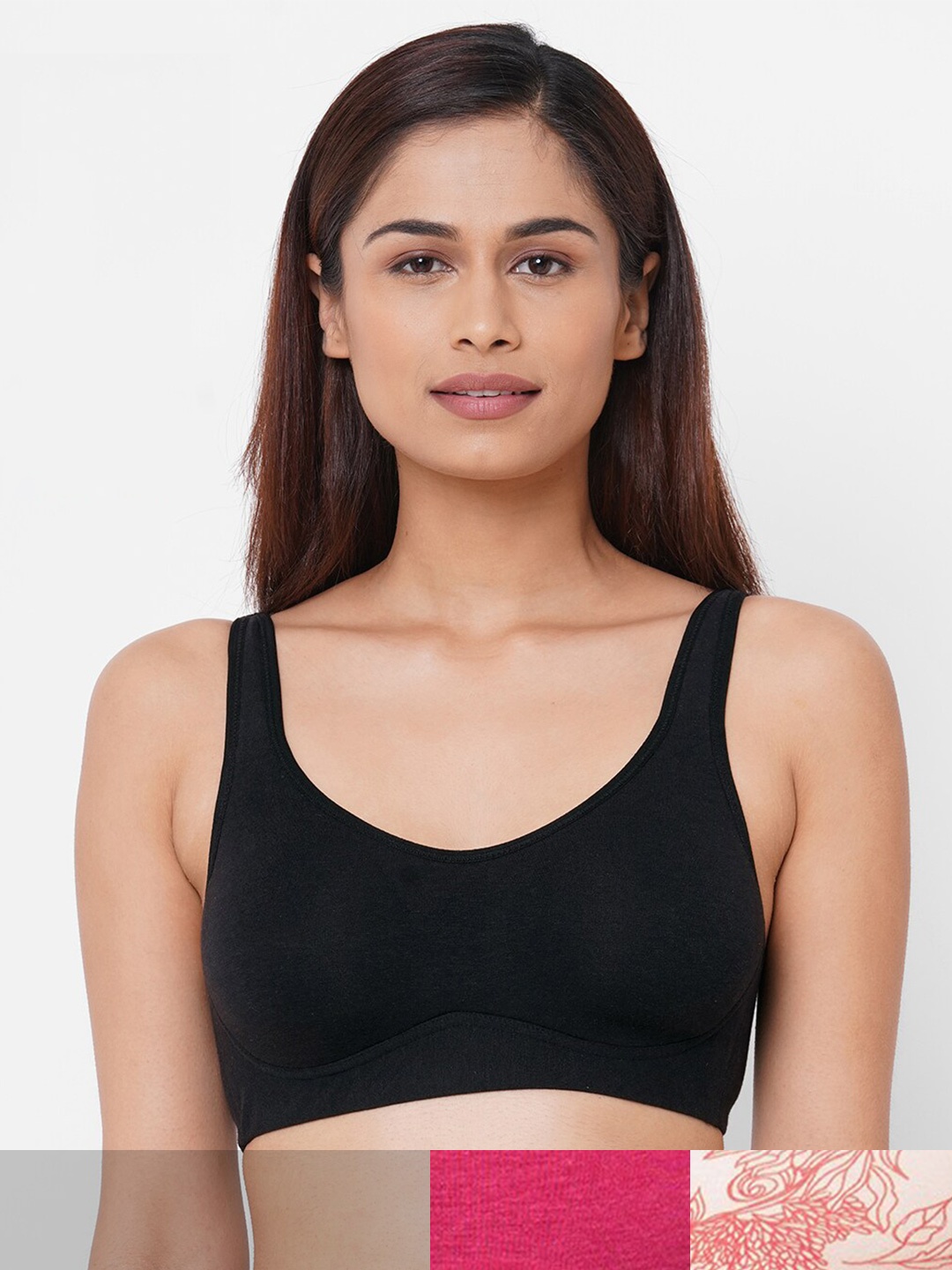 

Inner Sense Pack of 3 Solid Organic Cotton Antimicrobial Non Padded Bra, Black