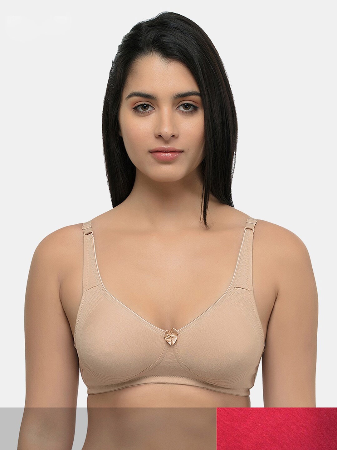 

Inner Sense Pack of 2 Maroon & Beige Solid Organic Cotton Antimicrobial Non Padded Bra
