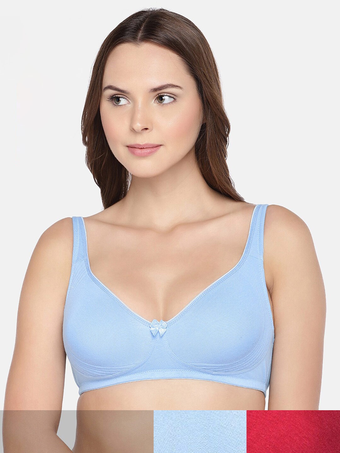 

Inner Sense Pack of 3 Solid Organic Cotton Antimicrobial Non Padded Bra, Blue