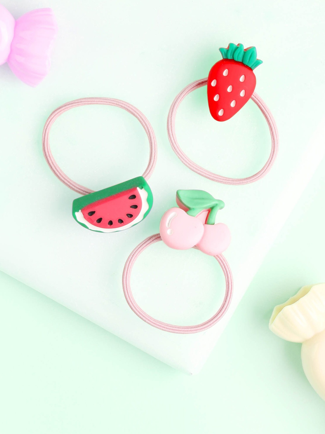

KICKS & CRAWL Girls Pack Of 3 Ponytail Holders, Pink