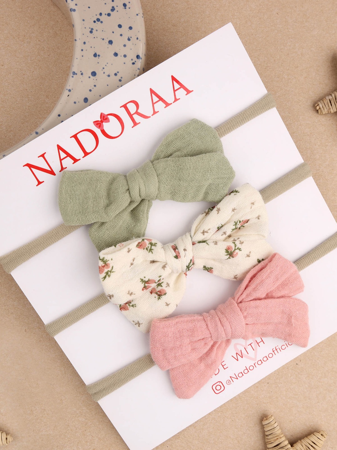 

KICKS & CRAWL Girls Set of 3 Bow Hairbands, Pink