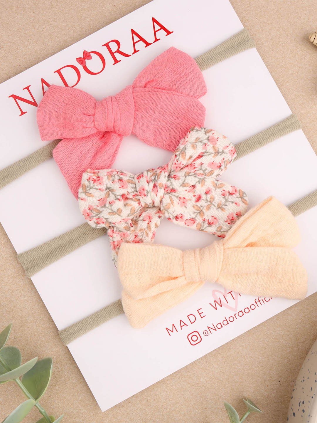 

KICKS & CRAWL Girls Set of 3 Floral Hairbands, Peach