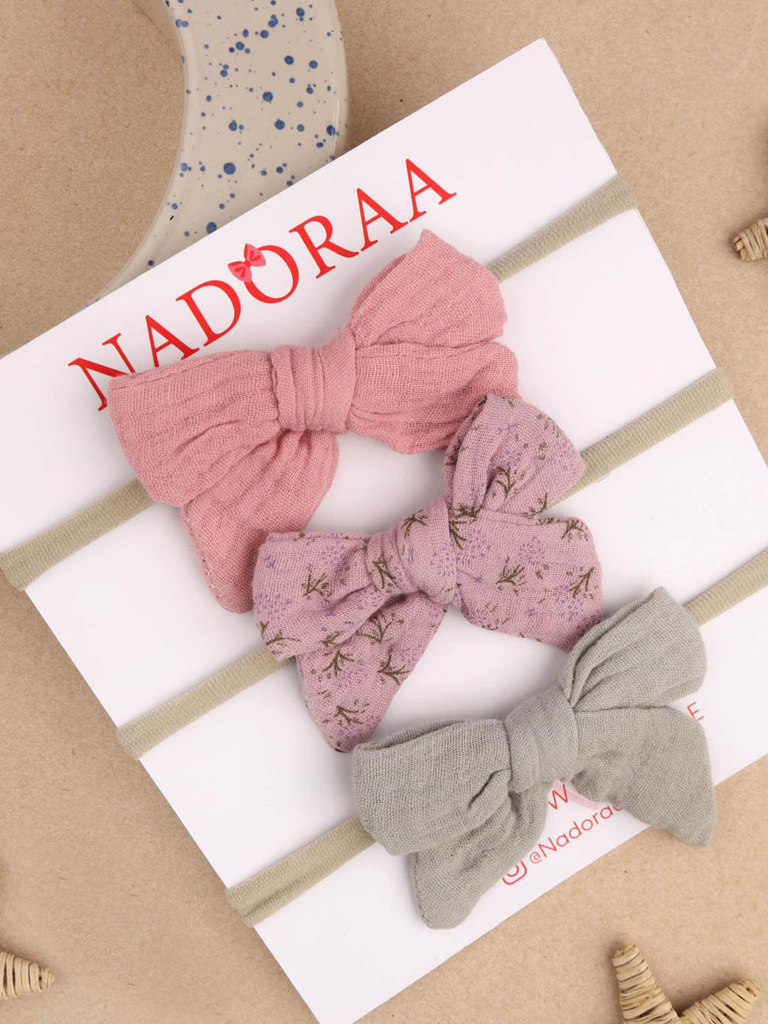 

KICKS & CRAWL Girls Set of 3 Bow Headbands, Grey