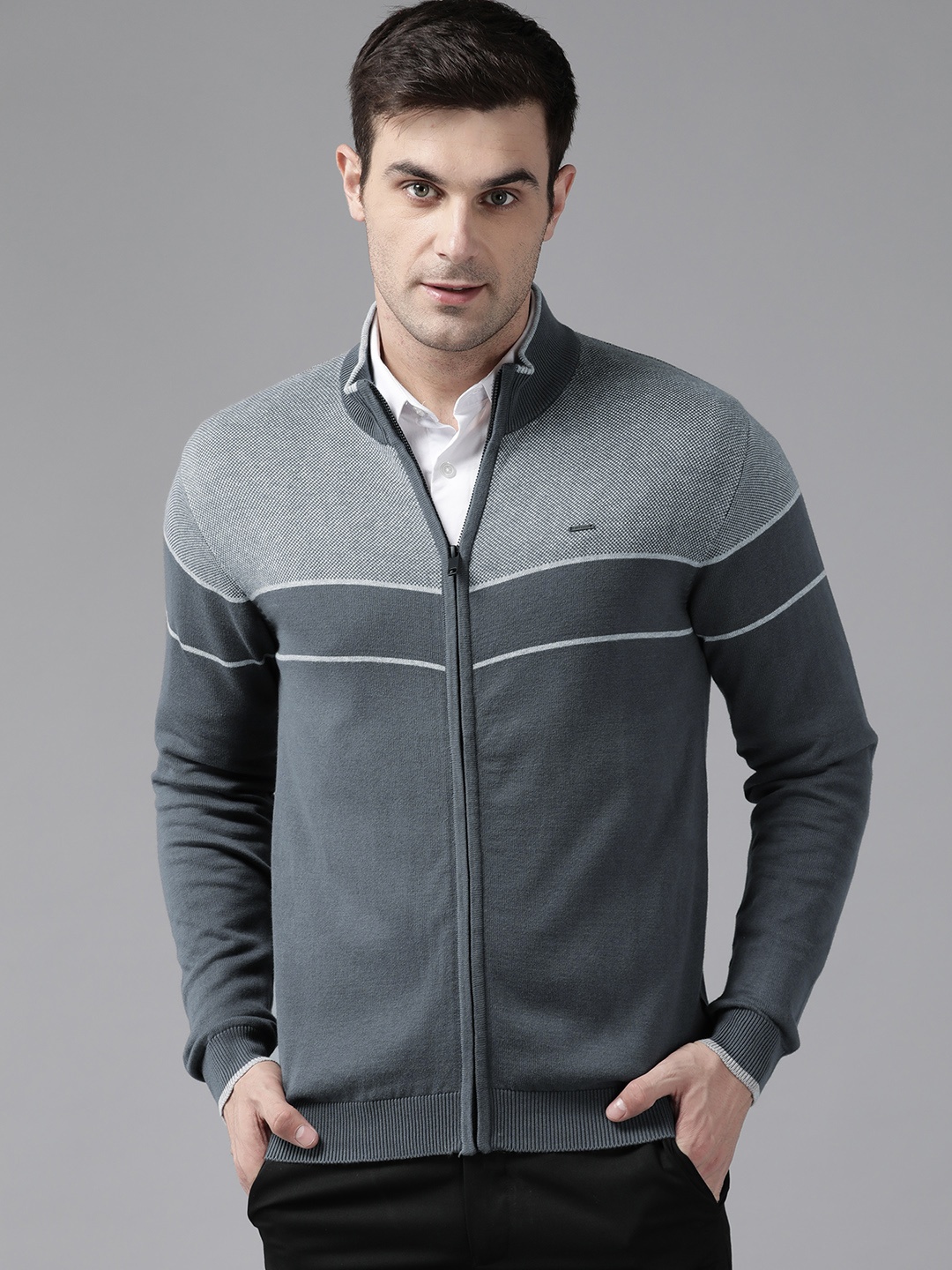 

Van Heusen Pure Cotton Colourblocked Cardigan, Grey