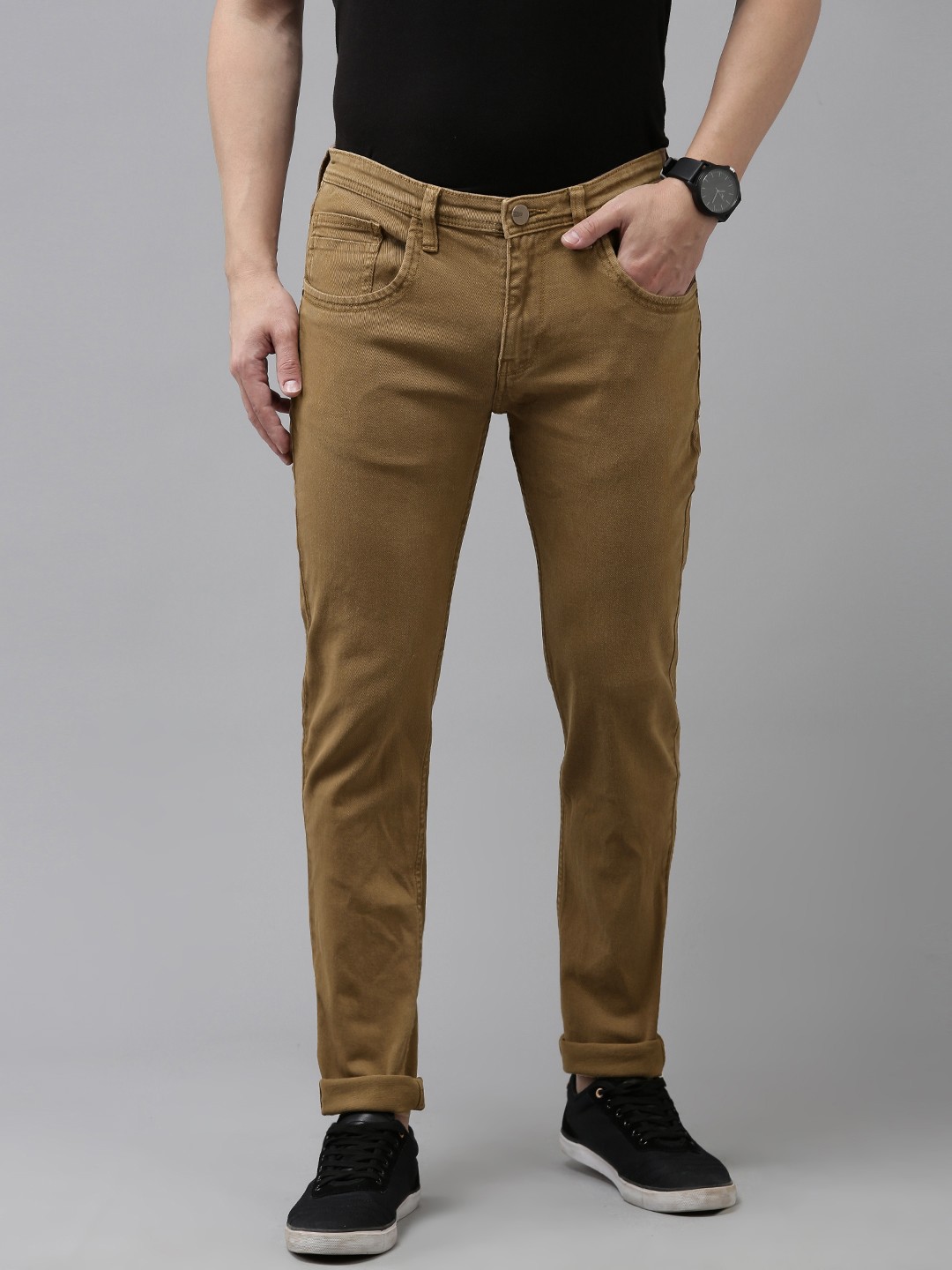 

V Dot Men Super Skinny Fit Stretchable Jeans, Khaki