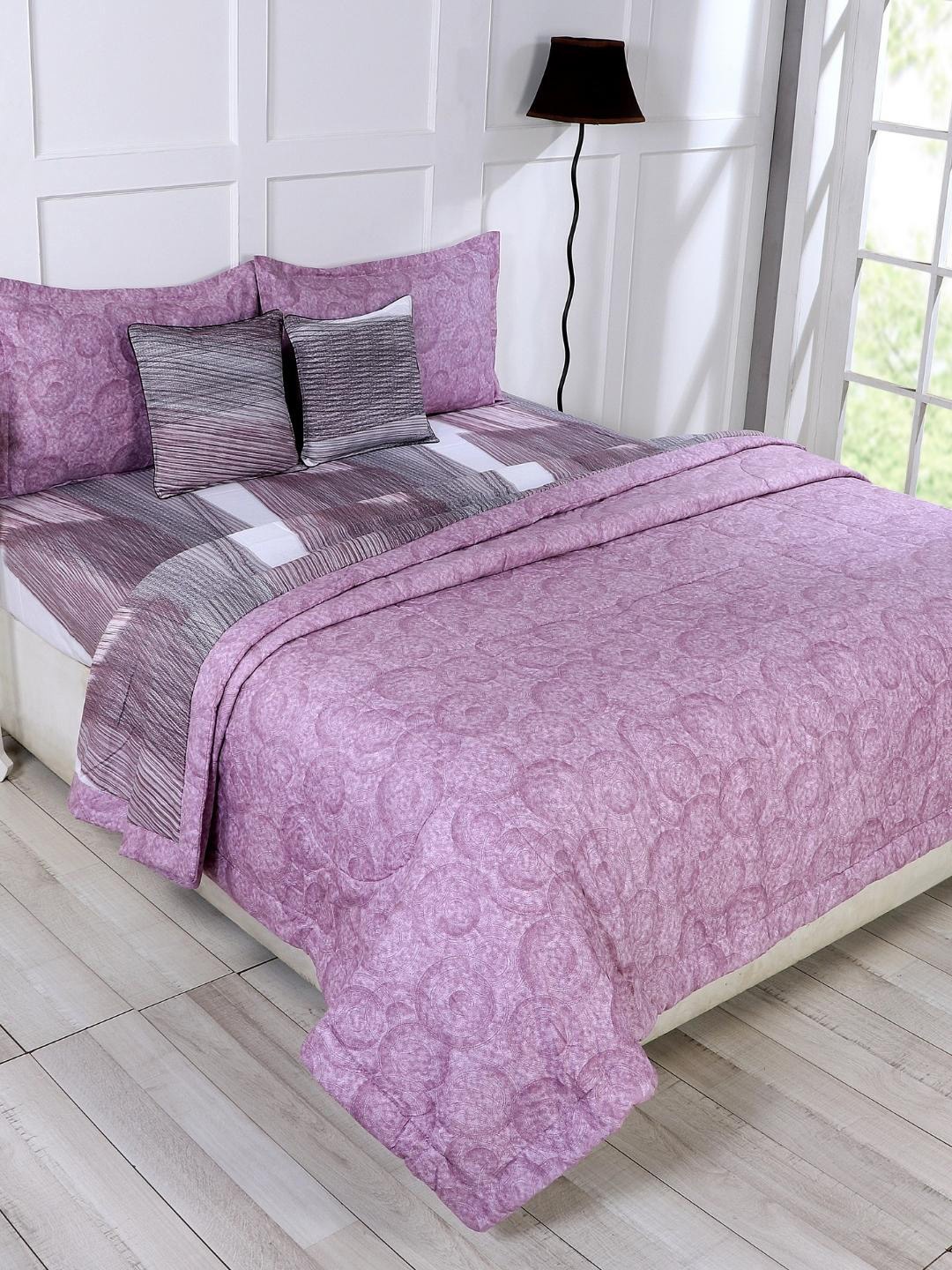 

A Homes Grace Mauve Printed Pure Cotton Double Queen Size Bedding Set