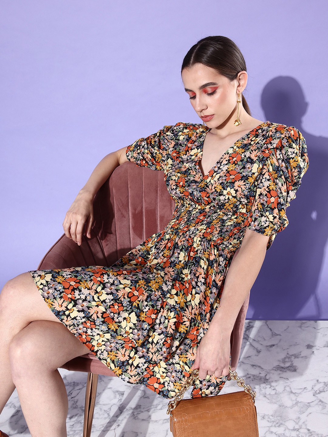 

Mast & Harbour Multicoloured Retro Optimism Resort Wear Floral Tiered Dress, Multi