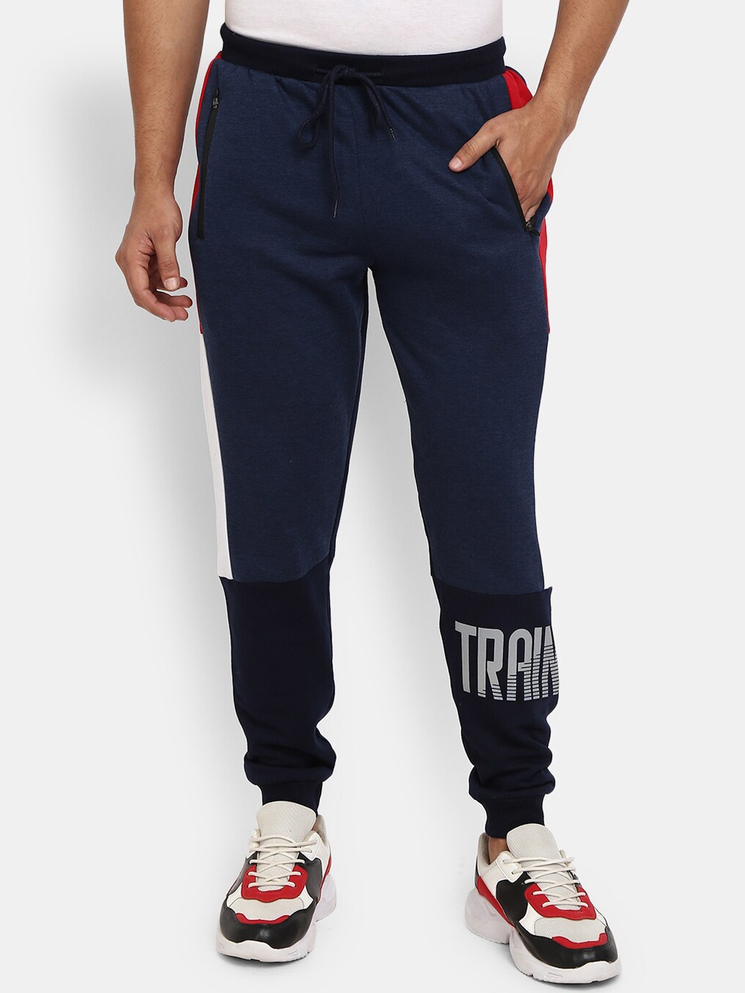 

V-Mart Men Navy Blue & Black Colourblocked Track Pant