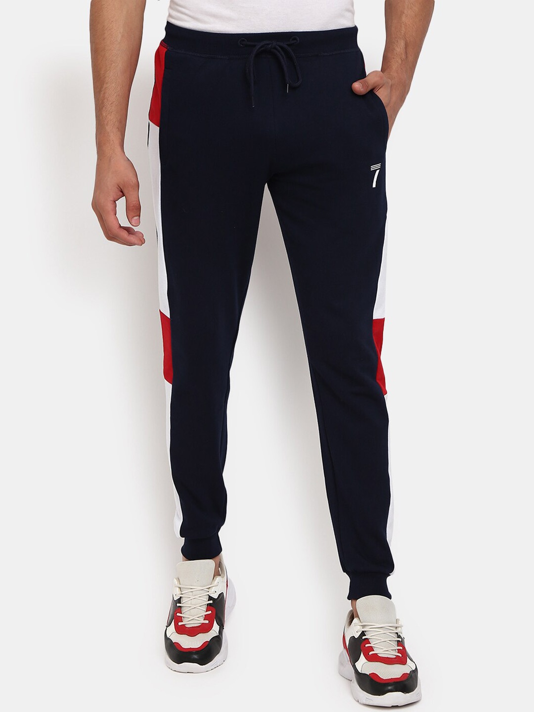 

V-Mart Men Navy Blue & White Colour-Blocked Joggers