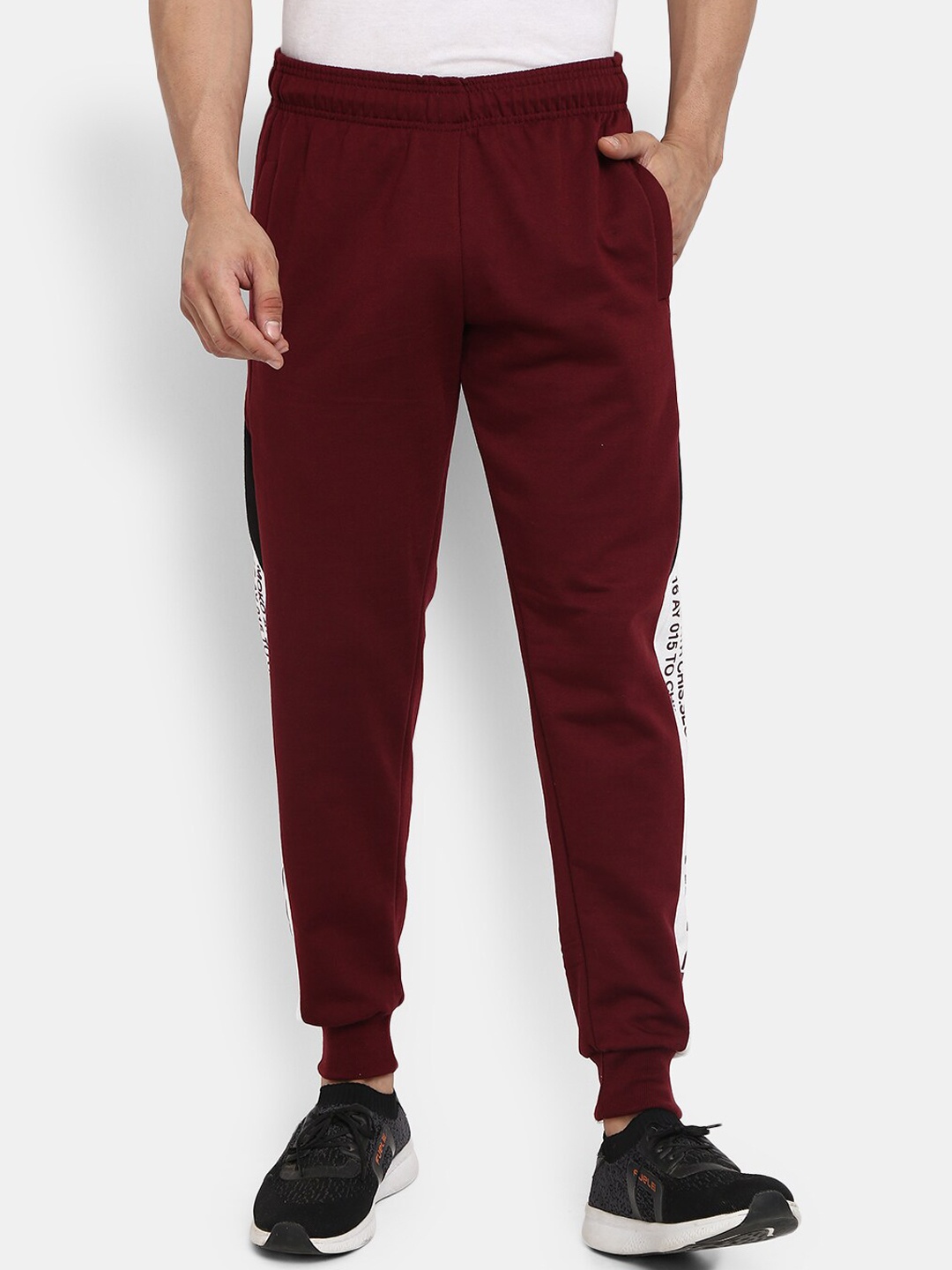 

V-Mart Men Maroon & White Colourblocked Joggers