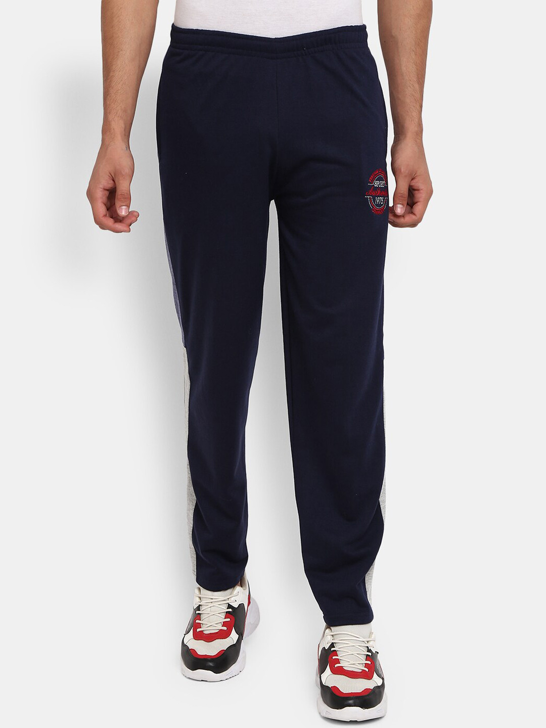 

V-Mart Men Navy Blue & Grey Colourblocked Track Pants