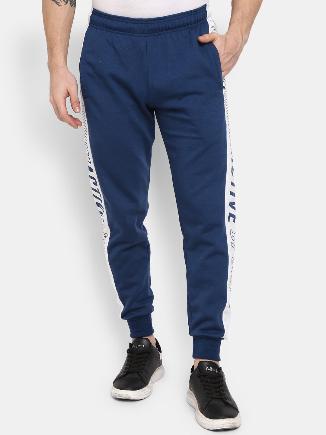 

V-Mart Men Blue & White Colourblocked Regular Fit Joggers