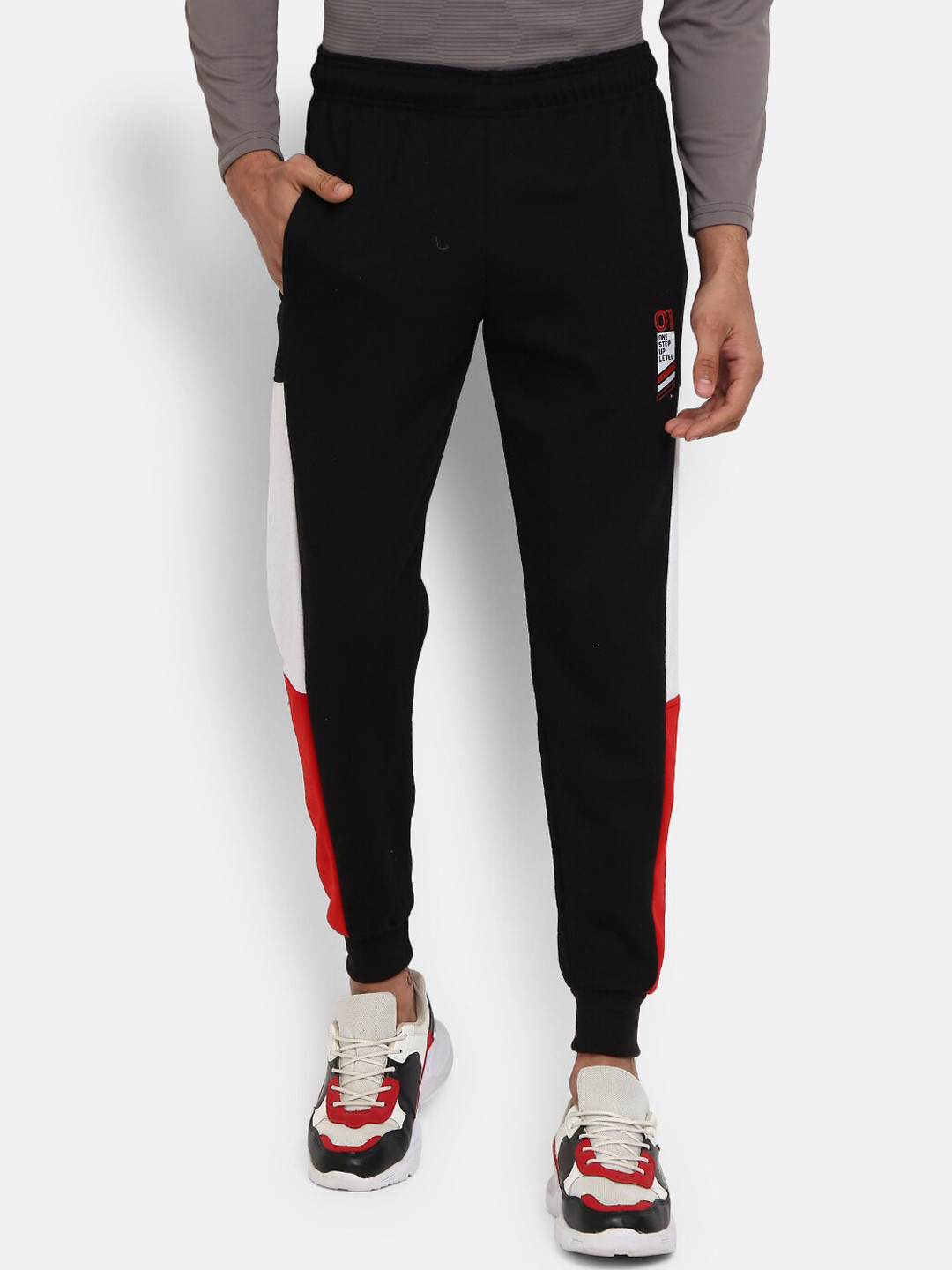 

V-Mart Men Black & White Colour-Blocked Joggers