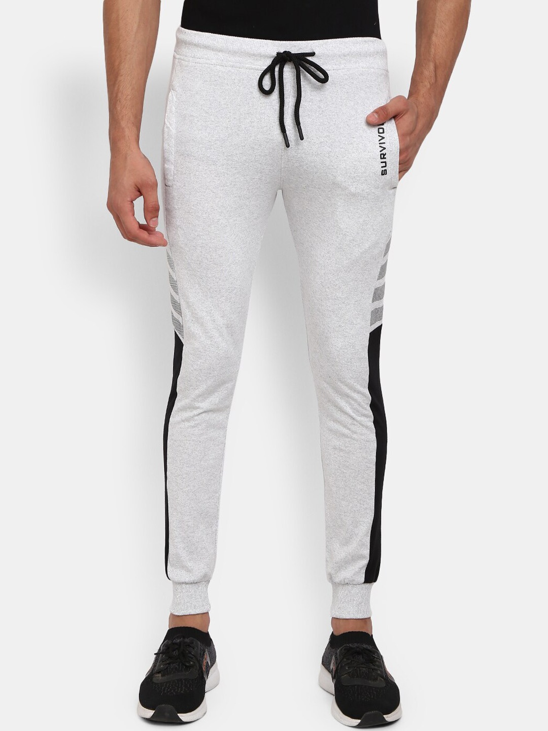 

V-Mart Men Grey Melange & Black Colorblocked Cotton Jogger