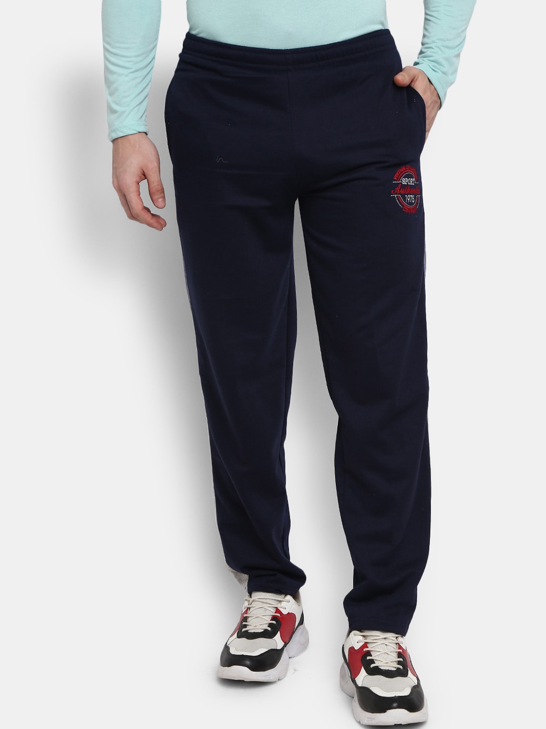 

V-Mart Men Navy Blue & Grey Colourblocked Cotton Track Pant