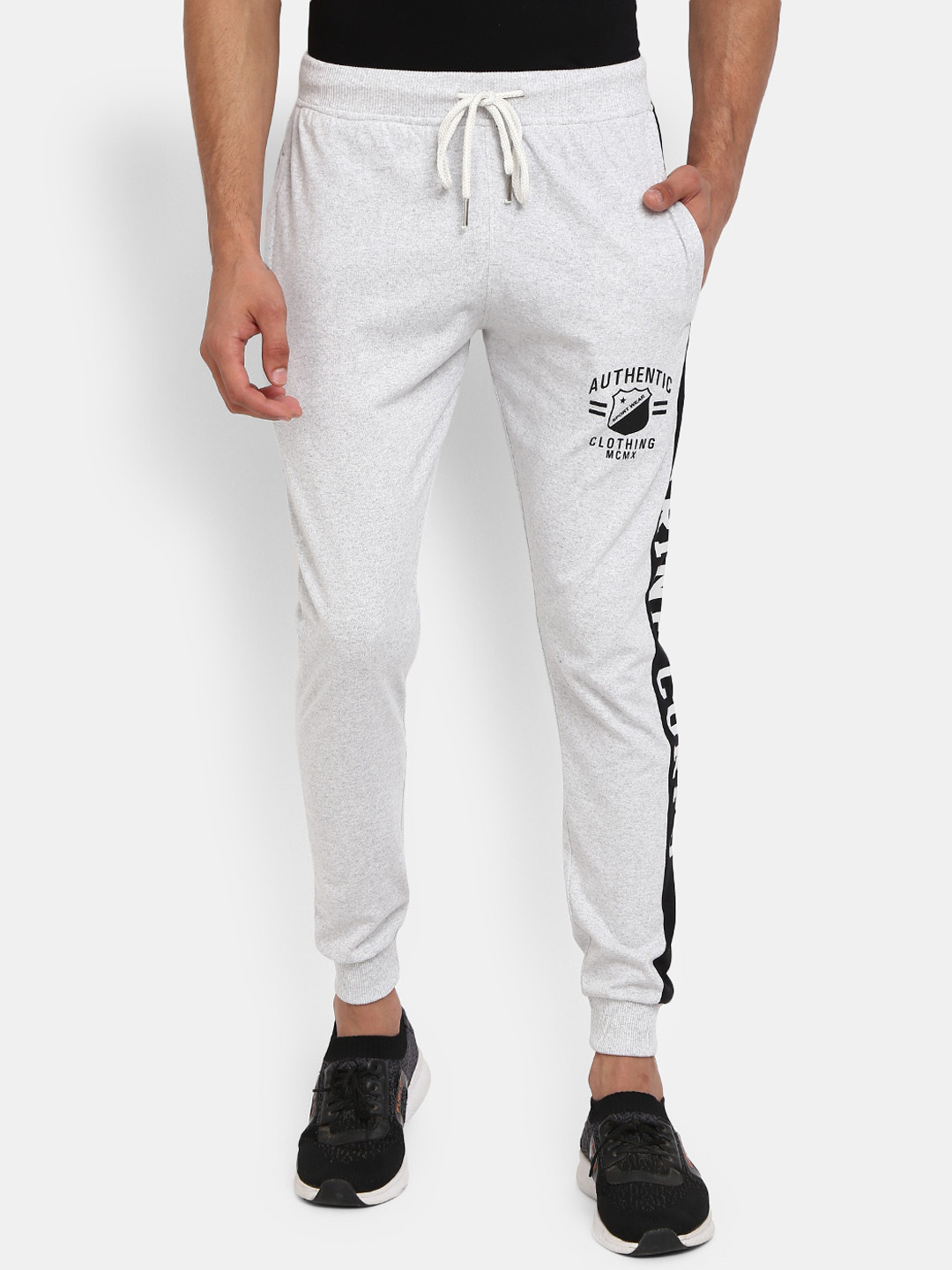 

V-Mart Men Grey Melange & White Colourblocked Cotton Joggers