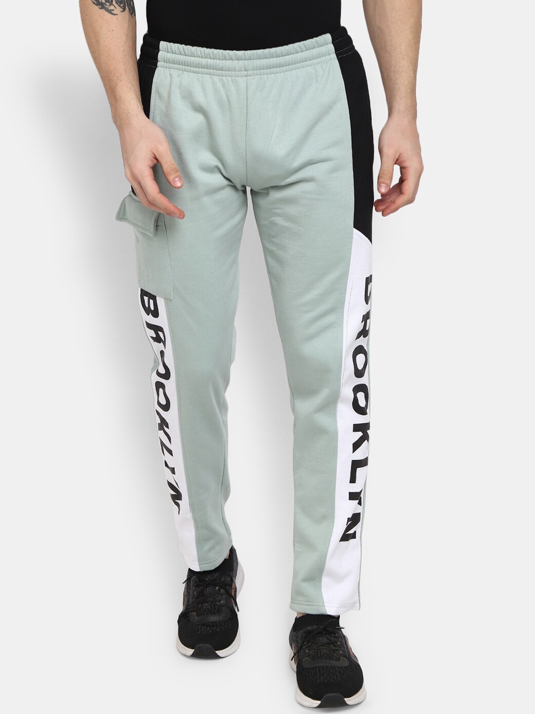 

V-Mart Men Sea Green & White Colourblocked Track Pant