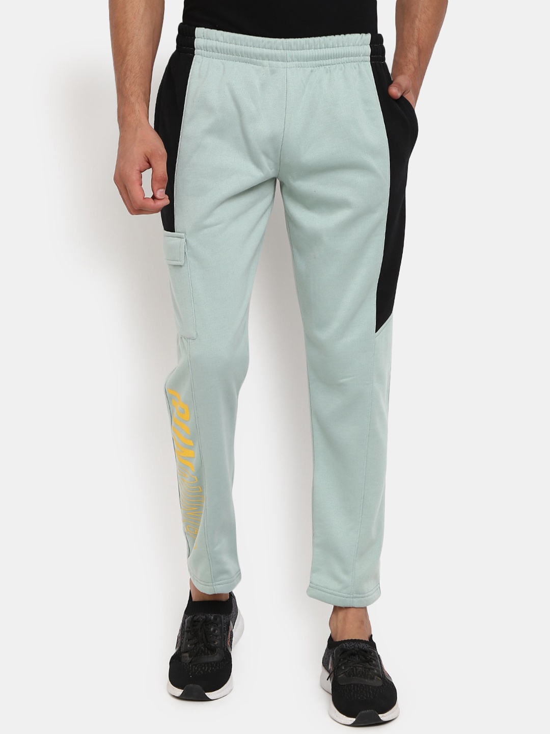 

V-Mart Men Sea Green & Black Color Blocked Track Pant