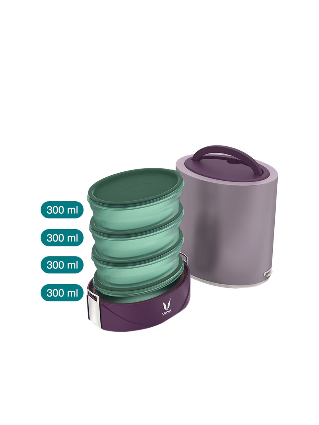 

Vaya Purple Solid Stainless steel Microwave safe Lunch Box 300ml each