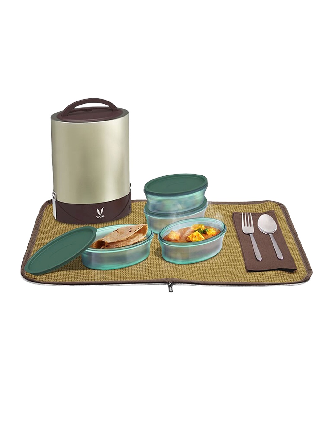 

Vaya Kids Solid Stainless steel Microwave safe Four Tiered Lunch Storage Box, Metallic