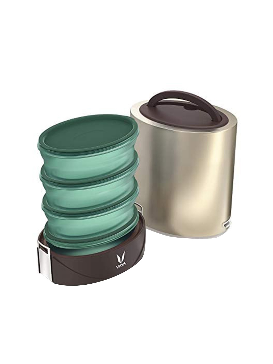 

Vaya Kids Green Solid Stainless steel Microwave safe Lunch Box 300ml each, Metallic