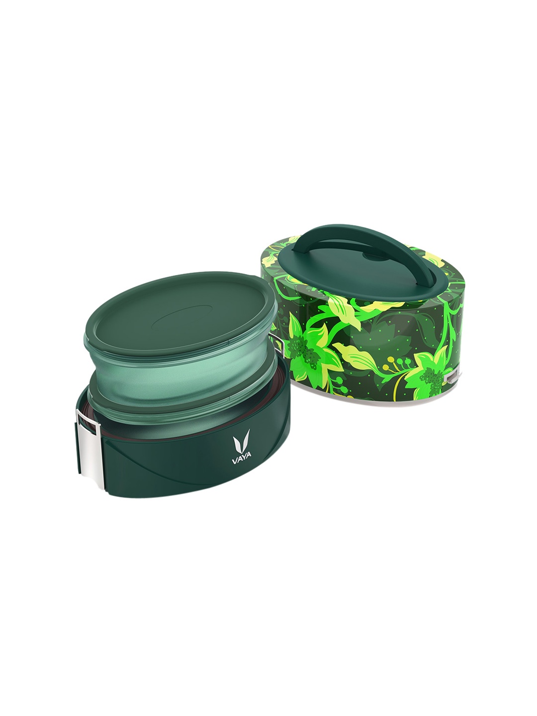 

Vaya Kids Green Floral Printed Stainless steel Microwave safe 300ml each