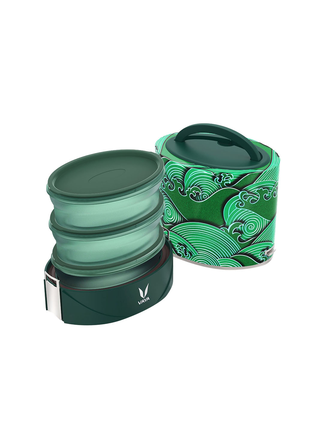 

Vaya Kids Green Printed Stainless steel Microwave safe Lunch Box
