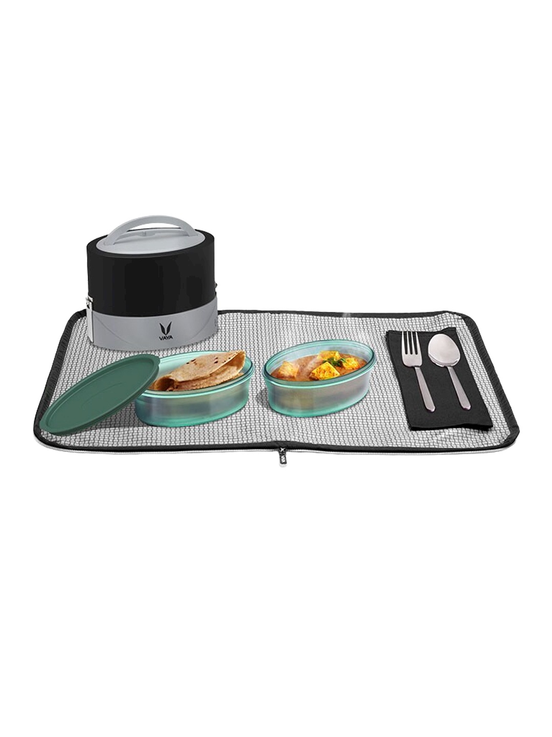 

Vaya Kids Tyffyn Flex Black Microwave Safe Solid Tyffyn Flex Lunch Box With Bag Mat