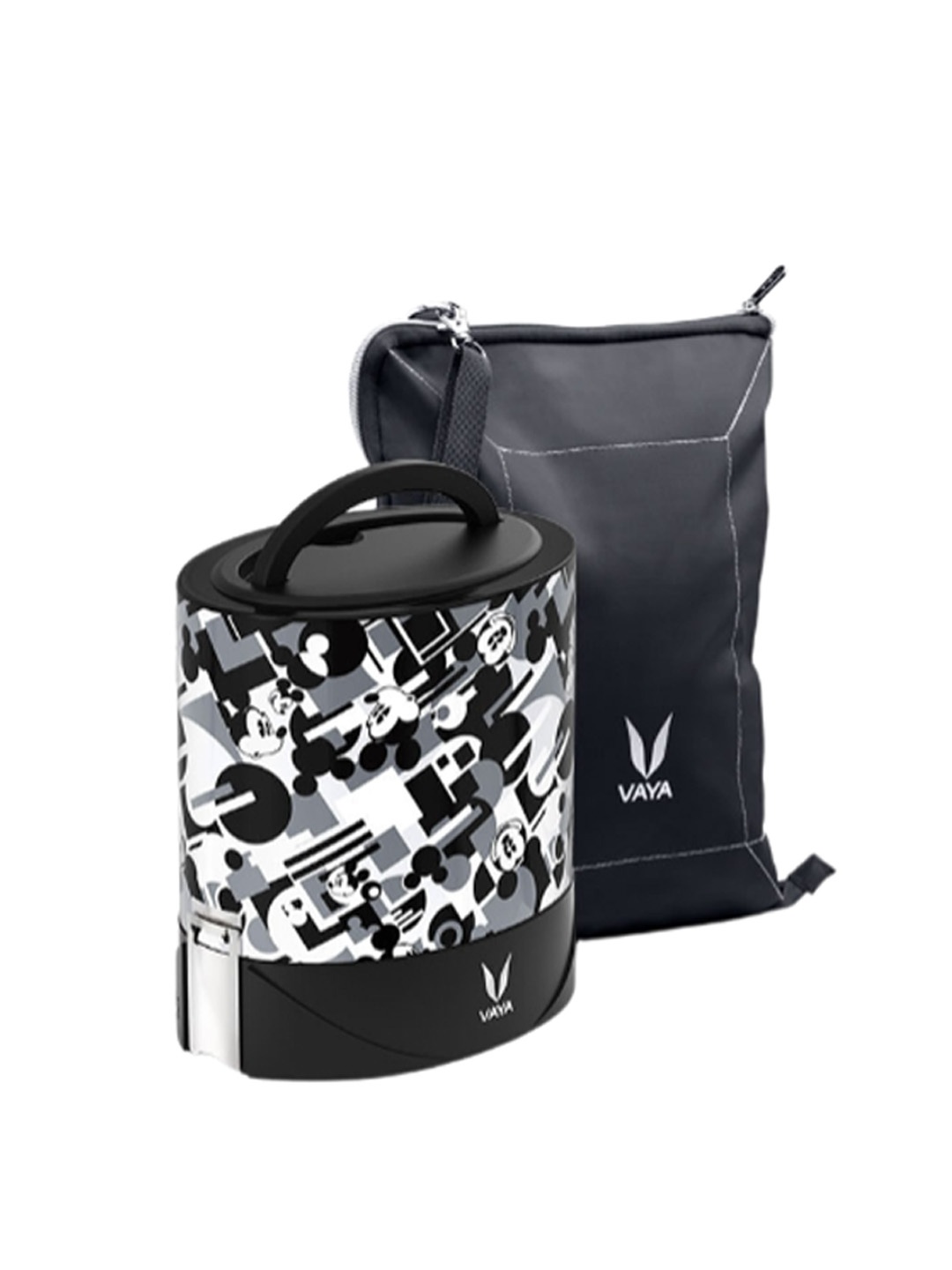 

Vaya Kids Tyffyn Flex Black Microwave Safe Printed Lunch Box With Bag & Mat 1 L