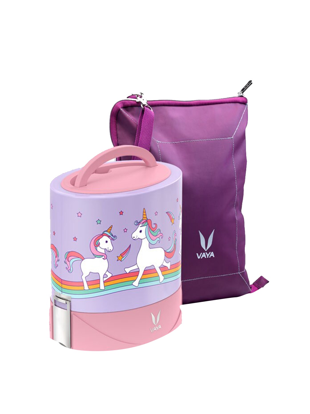 

Vaya Kids Tyffyn Flex Pink Microwave Safe Solid Lunch Box with Bag & Mat 1 L