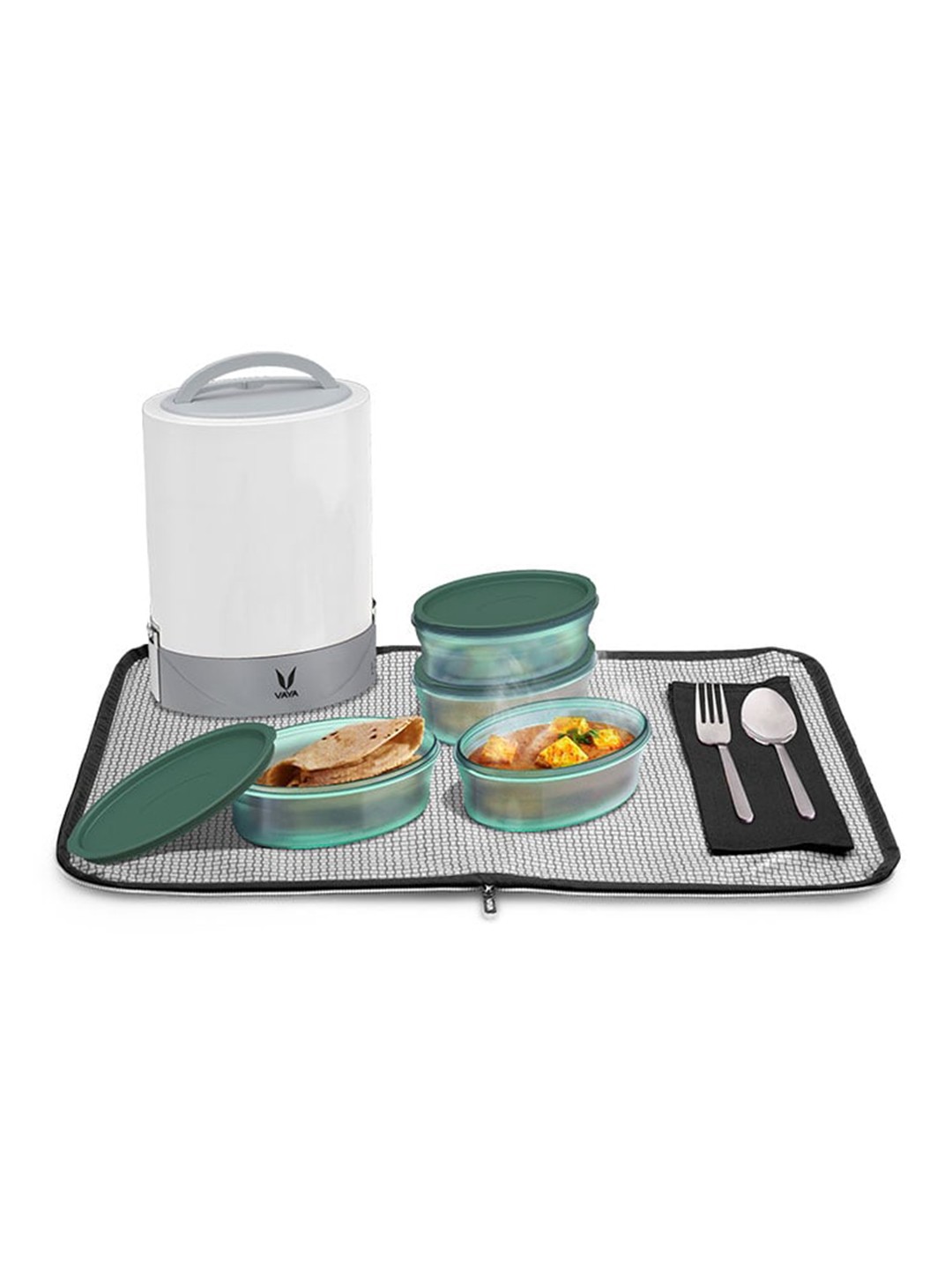 

Vaya Kids Tyffyn Flex White Microwave Safe Solid Lunch Box with Bag & Mat 1.2 L