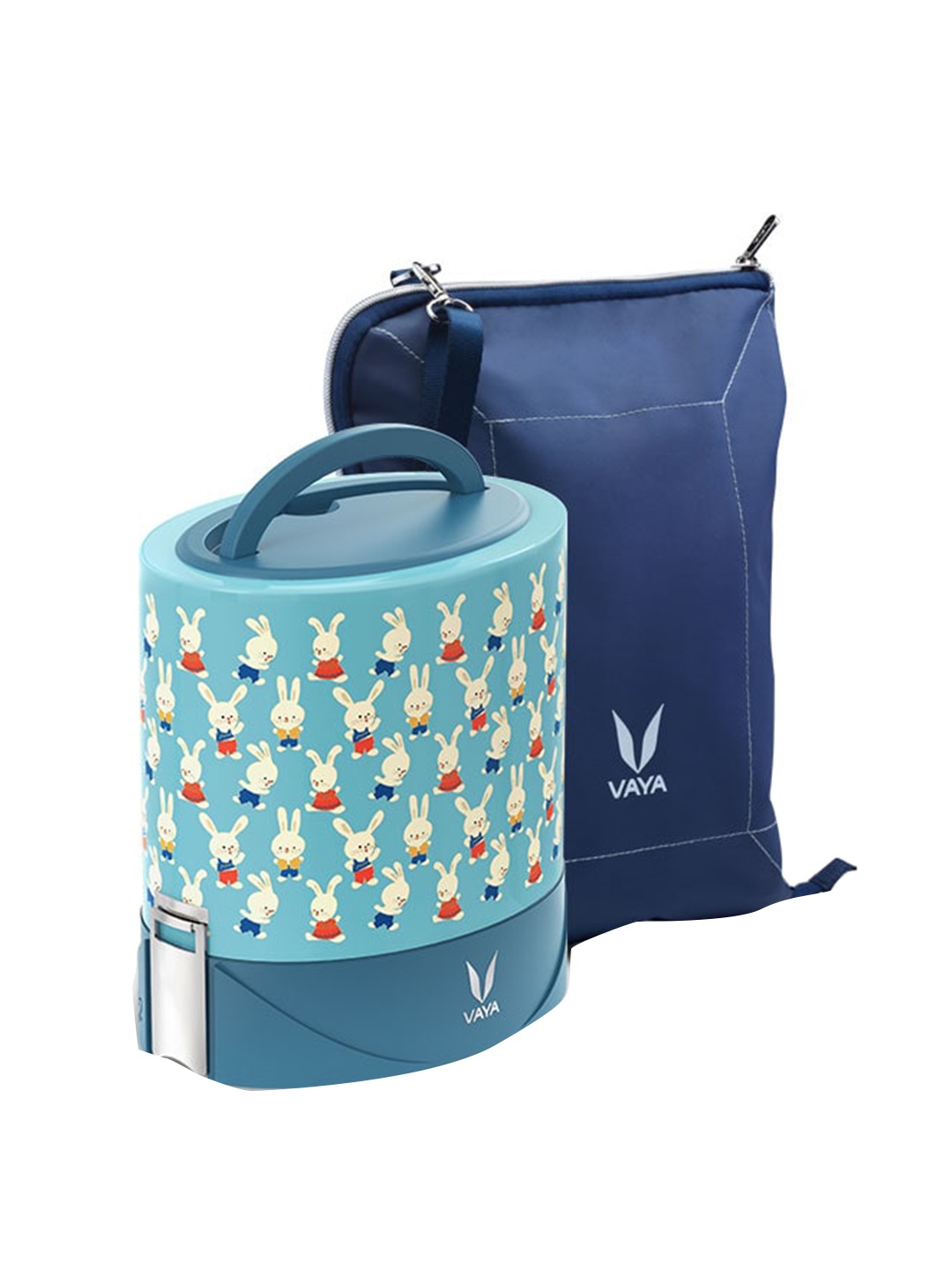 

Vaya Kids Blue & Green Microwave Safe Printed Lunch Box With Bag & mat 1 L