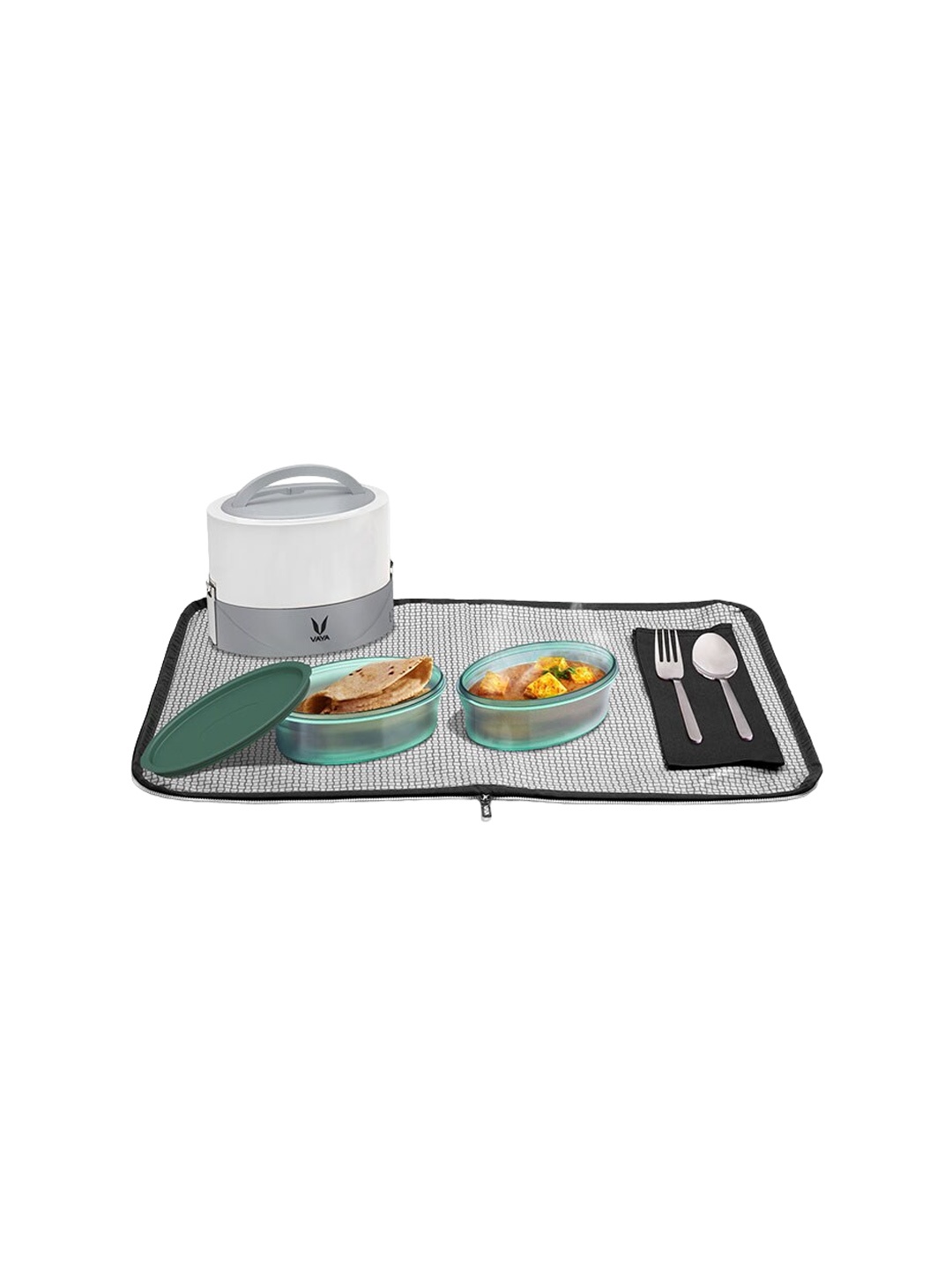 

Vaya White Microwave Safe Solid Double Walled Vacuum Lunch Box With Lunch Bag
