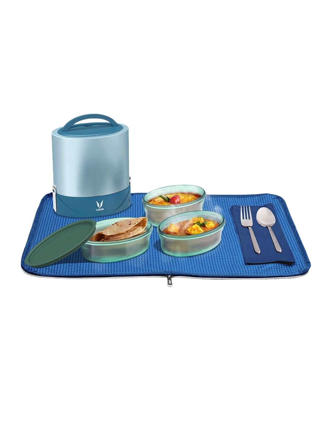 

Vaya Kids Tyffyn Flex Blue Microwave Safe Solid With Bag & Mat 1 L