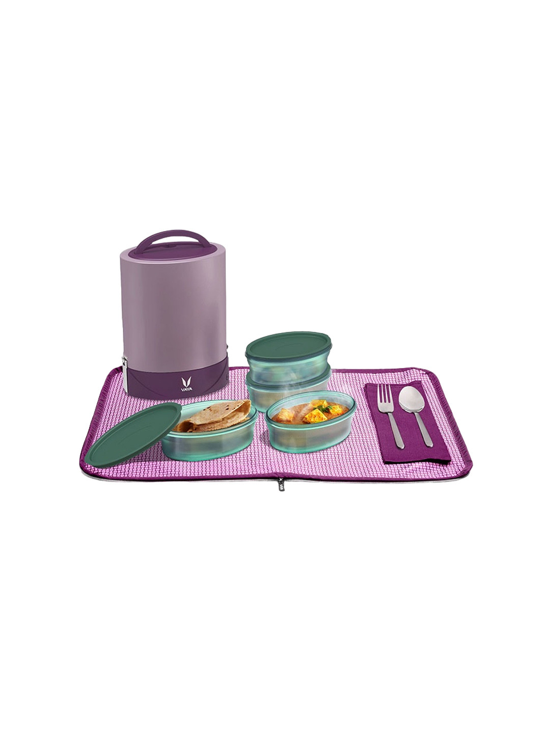 

Vaya Purple Microwave Safe Solid Lunch Box With Bag & Mat