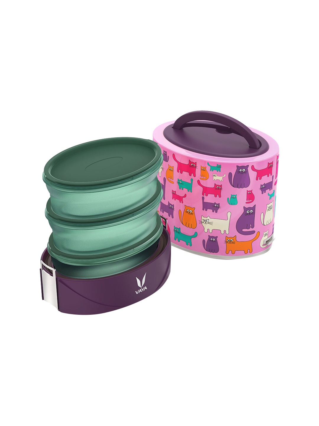 

Vaya Kids Pink Microwave SafePrinted Double Walled Vacuum Lunch Box With Lunch Bag