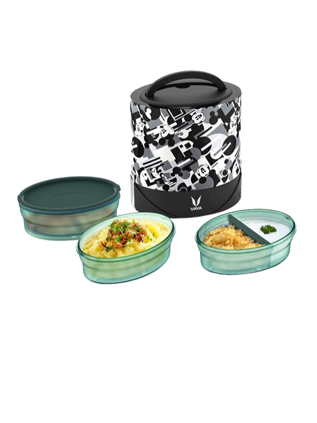 

Vaya Black Microwave Safe Mickey Printed Double-Walled Vacuum Lunch Box With Lunch Bag
