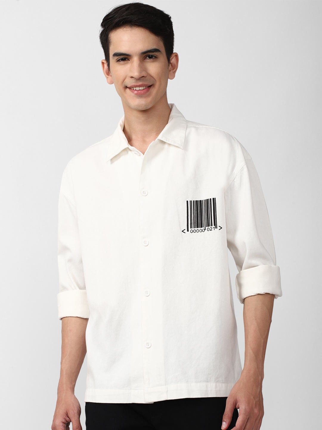 

FOREVER 21 Men White Cotton Casual Shirt