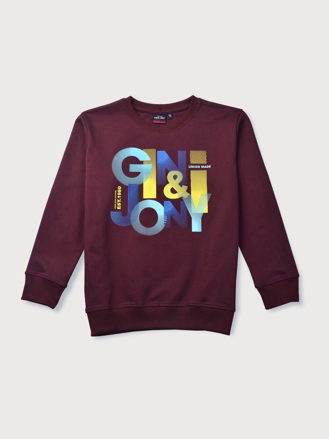 

Gini and Jony Boys Maroon Printed Cotton Sweatshirt