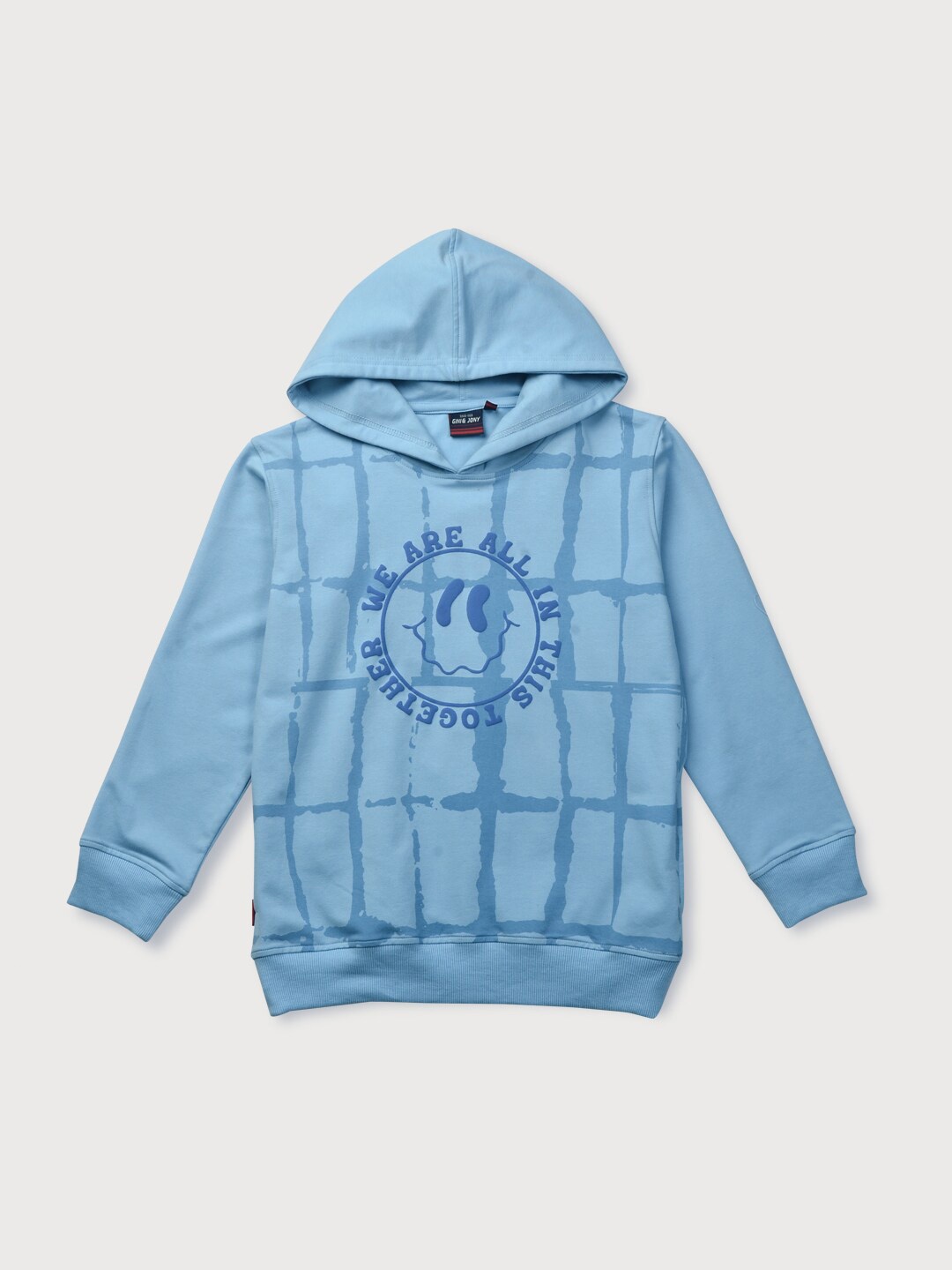 

Gini and Jony Boys Blue Checked Cotton Hooded Sweatshirt