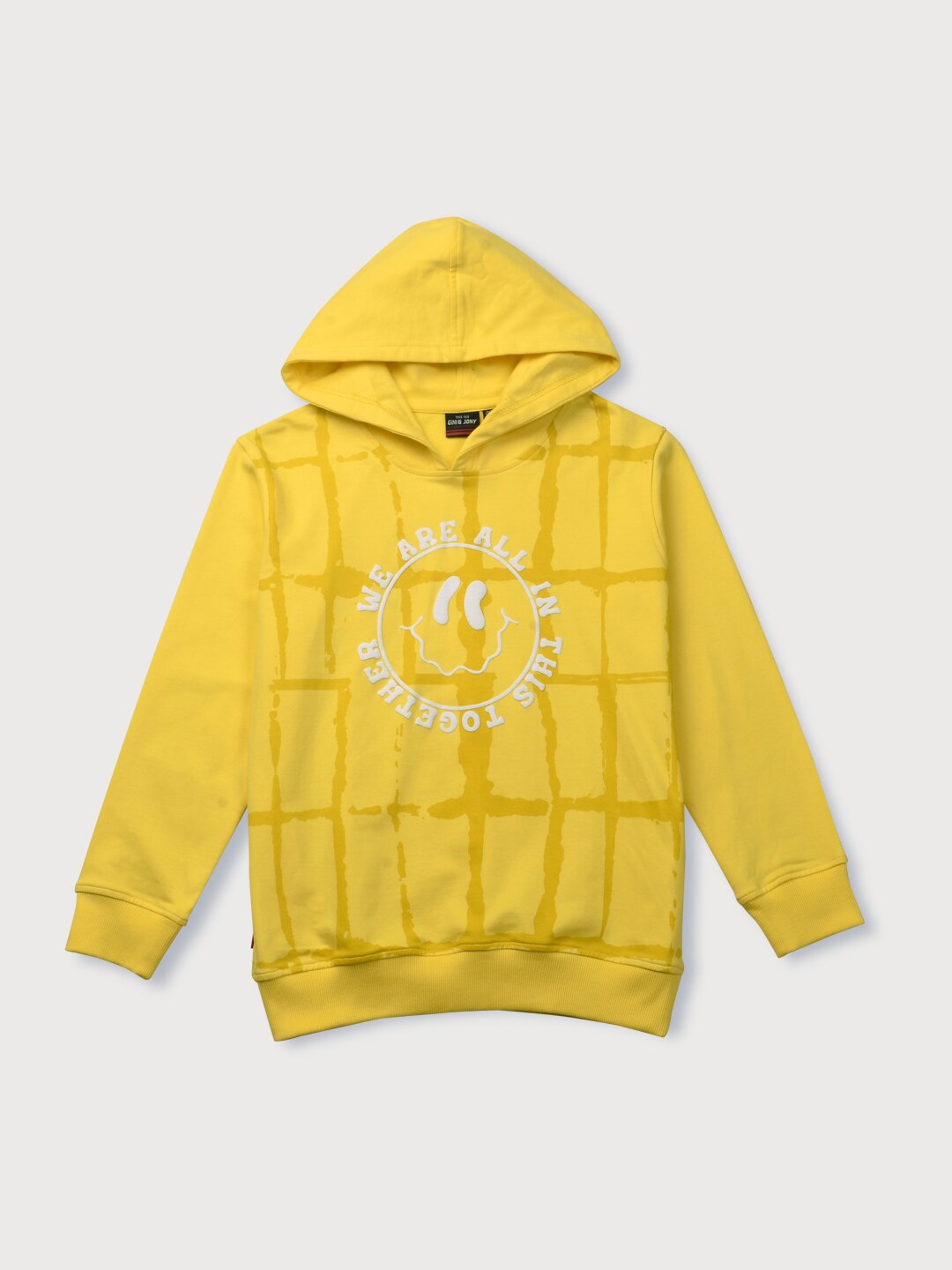 

Gini and Jony Boys Yellow Checked Cotton Hooded Sweatshirt