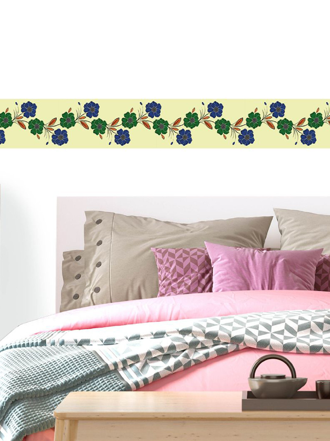 

Asian Paints Yellow & Blue Blossoming Flowers Self Adhesive Wall Borders Roll