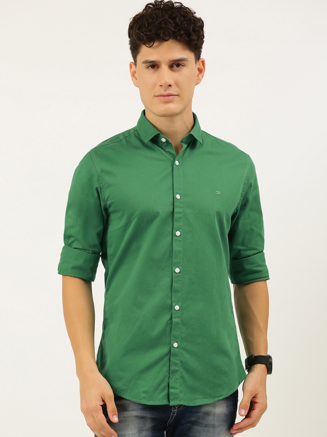 

Peter England Better Jeans Company Men Green Super Slim Fit Pure Cotton Casual Shirt