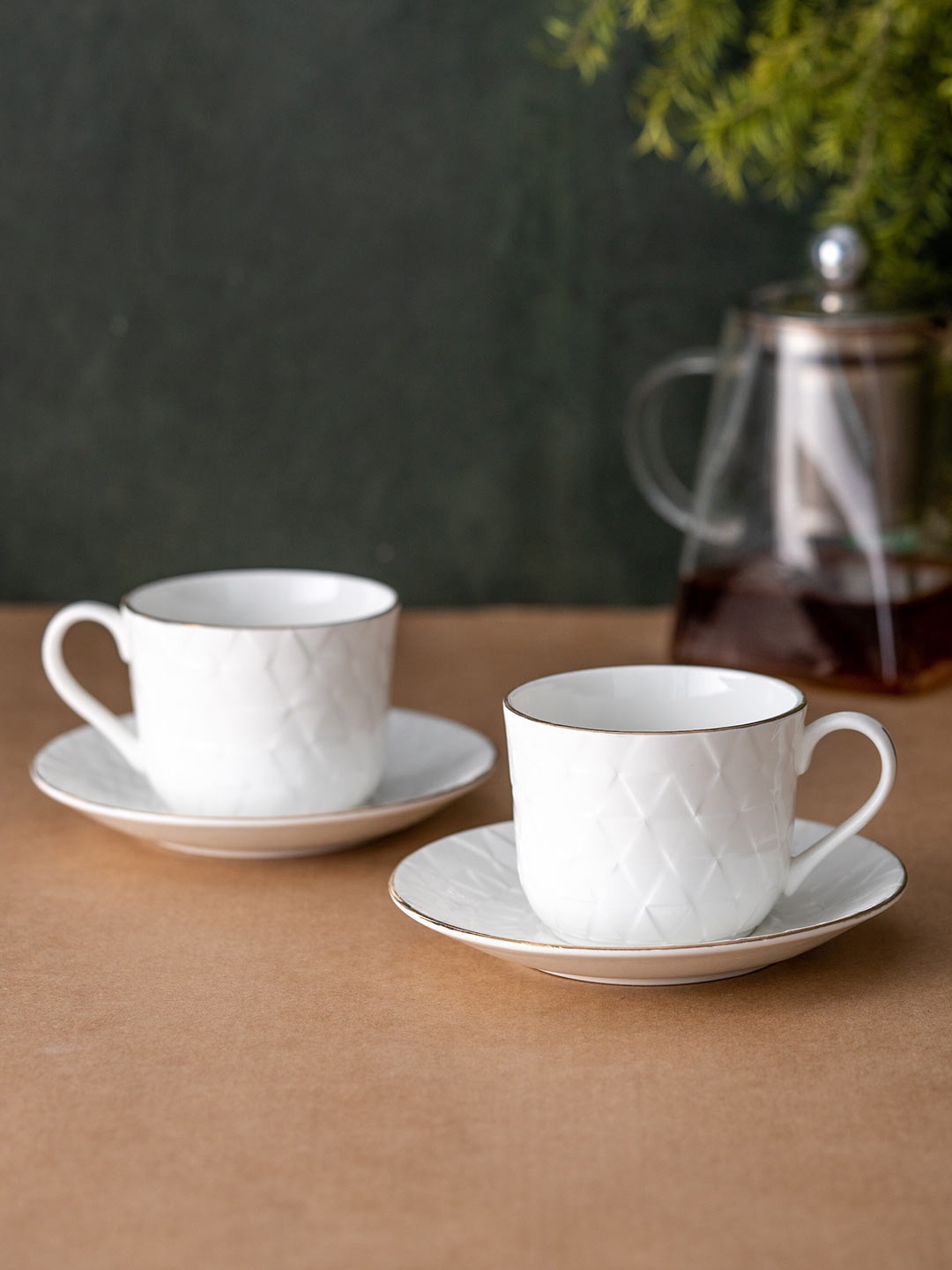 

CLAY CRAFT White Set of 12 Dishwasher Safe Ceramic Cups and Saucers 180 ml Each