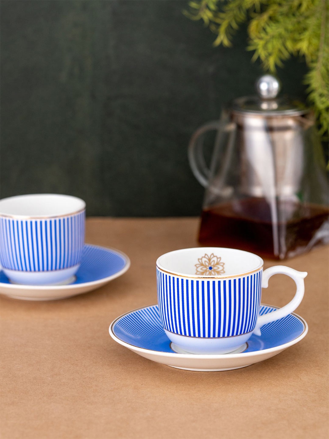 

CLAY CRAFT Blue & White Set of 12 Dishwasher Safe Ceramic Cups and Saucers 180 ml Each