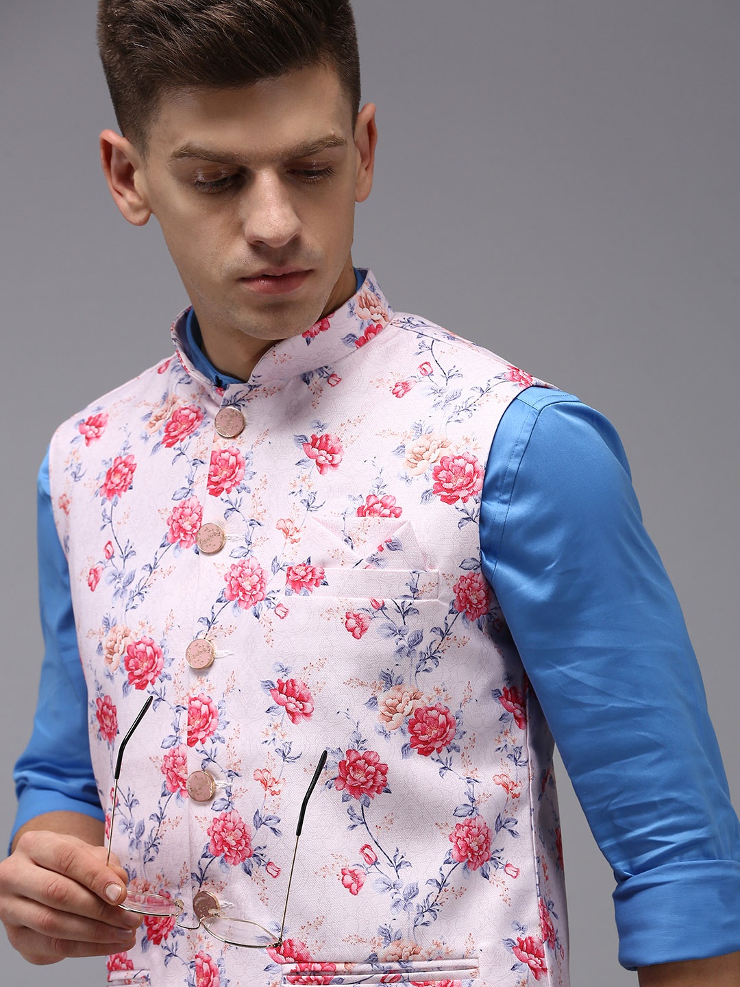 

SHOWOFF Men Pink Printed Woven Nehru Jackets
