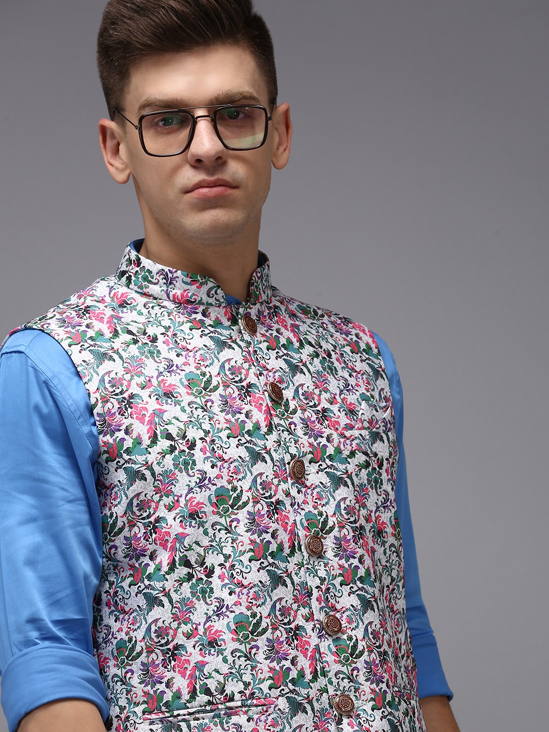 

SHOWOFF Men White Printed Woven Nehru Jacket