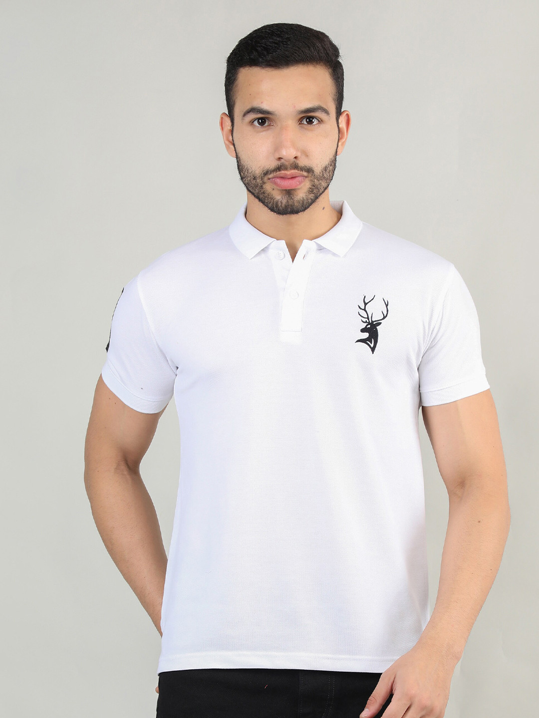 

PORTBLAIR Men White Polo Collar Slim Fit T-shirt
