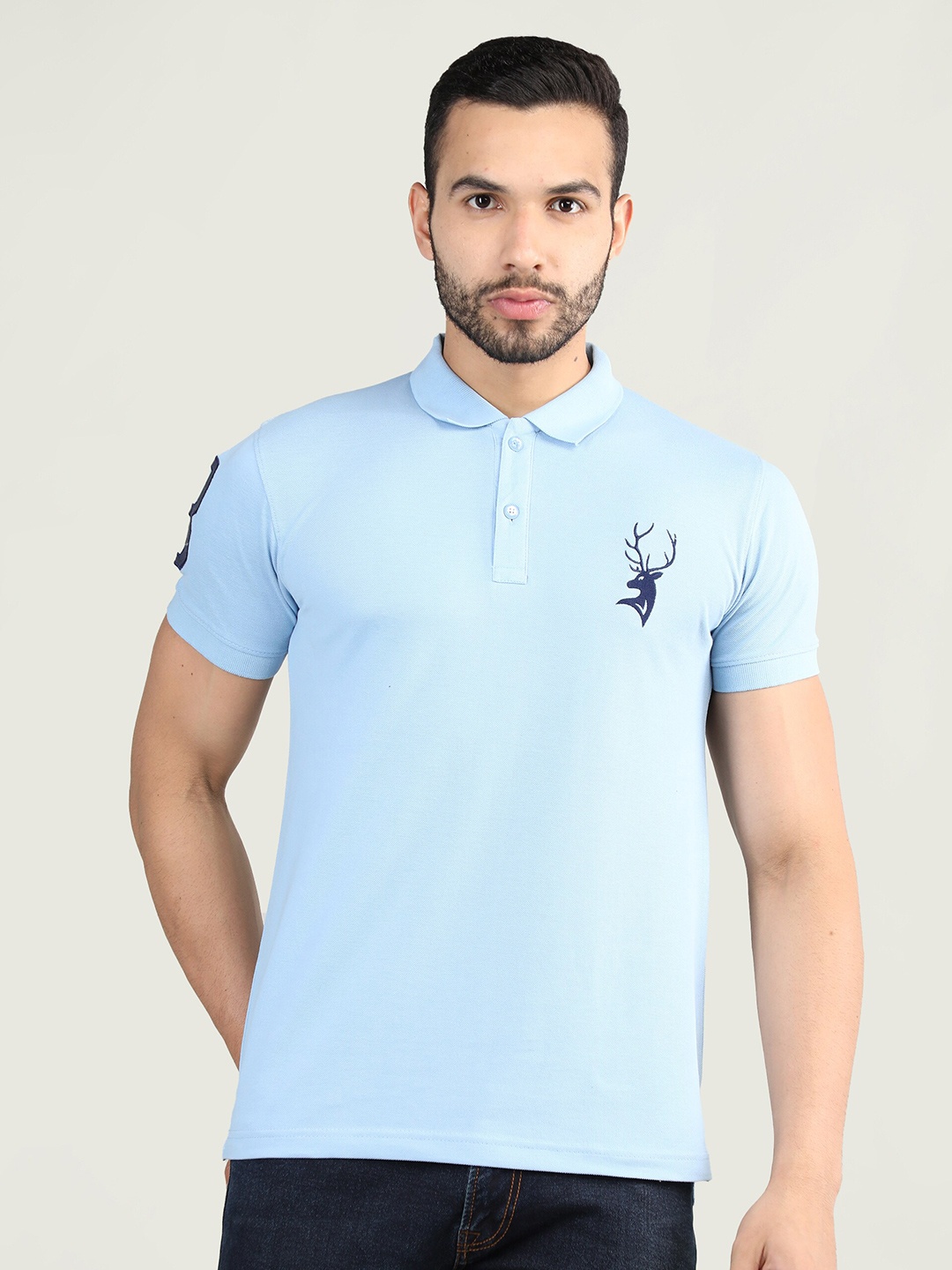 

PORTBLAIR Men Blue Polo Collar Slim Fit T-shirt