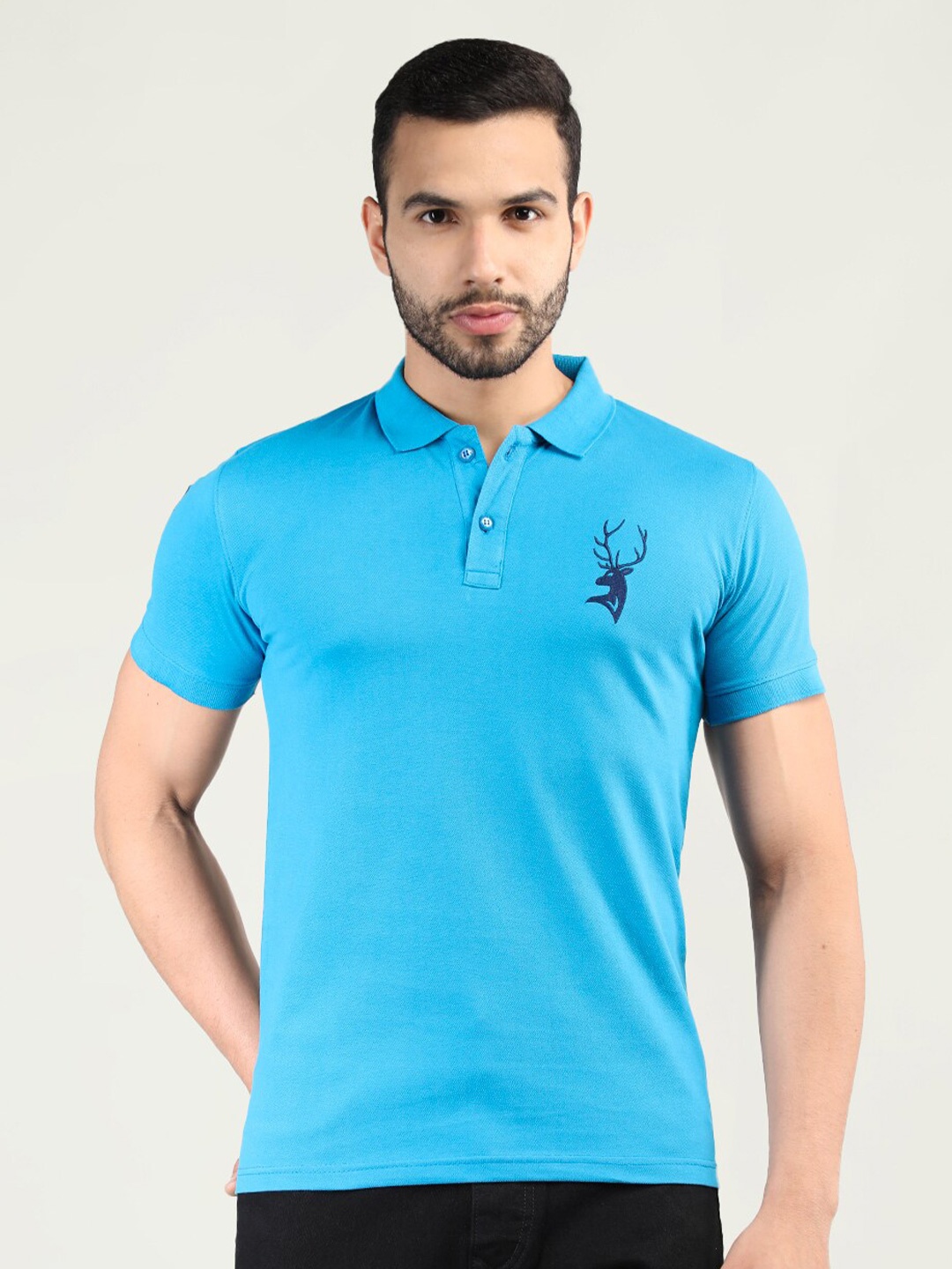 

PORTBLAIR Men Blue Polo Collar Slim Fit T-shirt